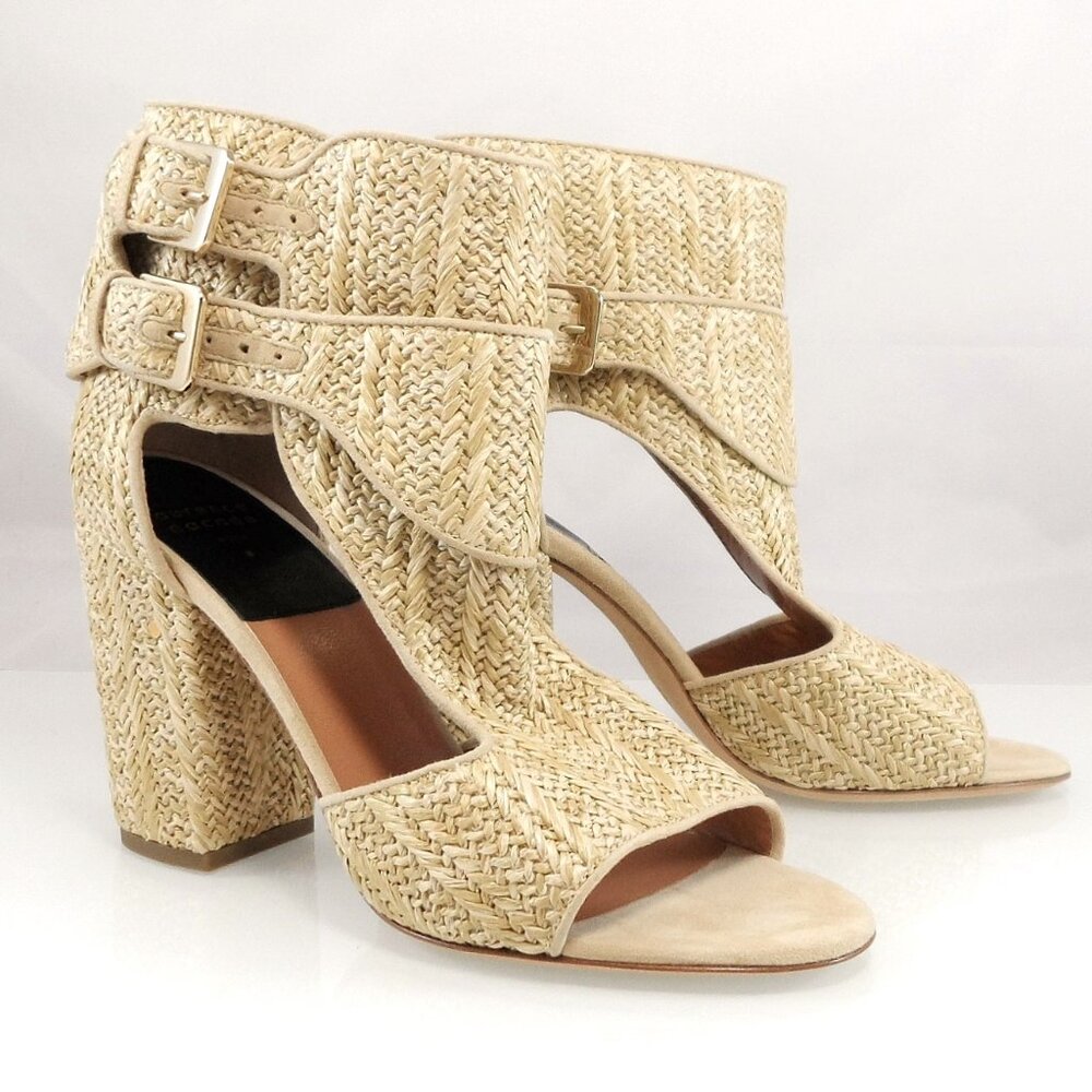 NIB$690 Laurence Dacade Raffia Leather Trim Buckled Ankle Wrap Sandals 40 9.5